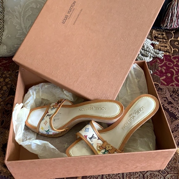 Authentic Louis Vuitton white multicolor mules - Picture 12 of 16